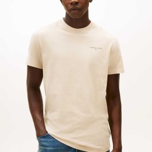 T-SHIRT GIROCOLLO BEIGE TOMMY JEANS CON LOGO LINEARE DA UOMO