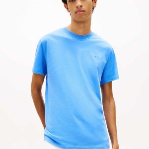 T-SHIRT GIROCOLLO CELESTE TOMMY JEANS CON LOGO LINEARE DA UOMO