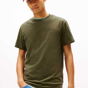 T-SHIRT GIROCOLLO VERDE TOMMY JEANS CON LOGO LINEARE DA UOMO