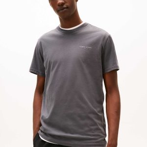 T-SHIRT GIROCOLLO GRIGIA TOMMY JEANS CON LOGO LINEARE DA UOMO