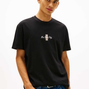 T-SHIRT NERA TOMMY JEANS CON LOGO RICAMATO DA UOMO