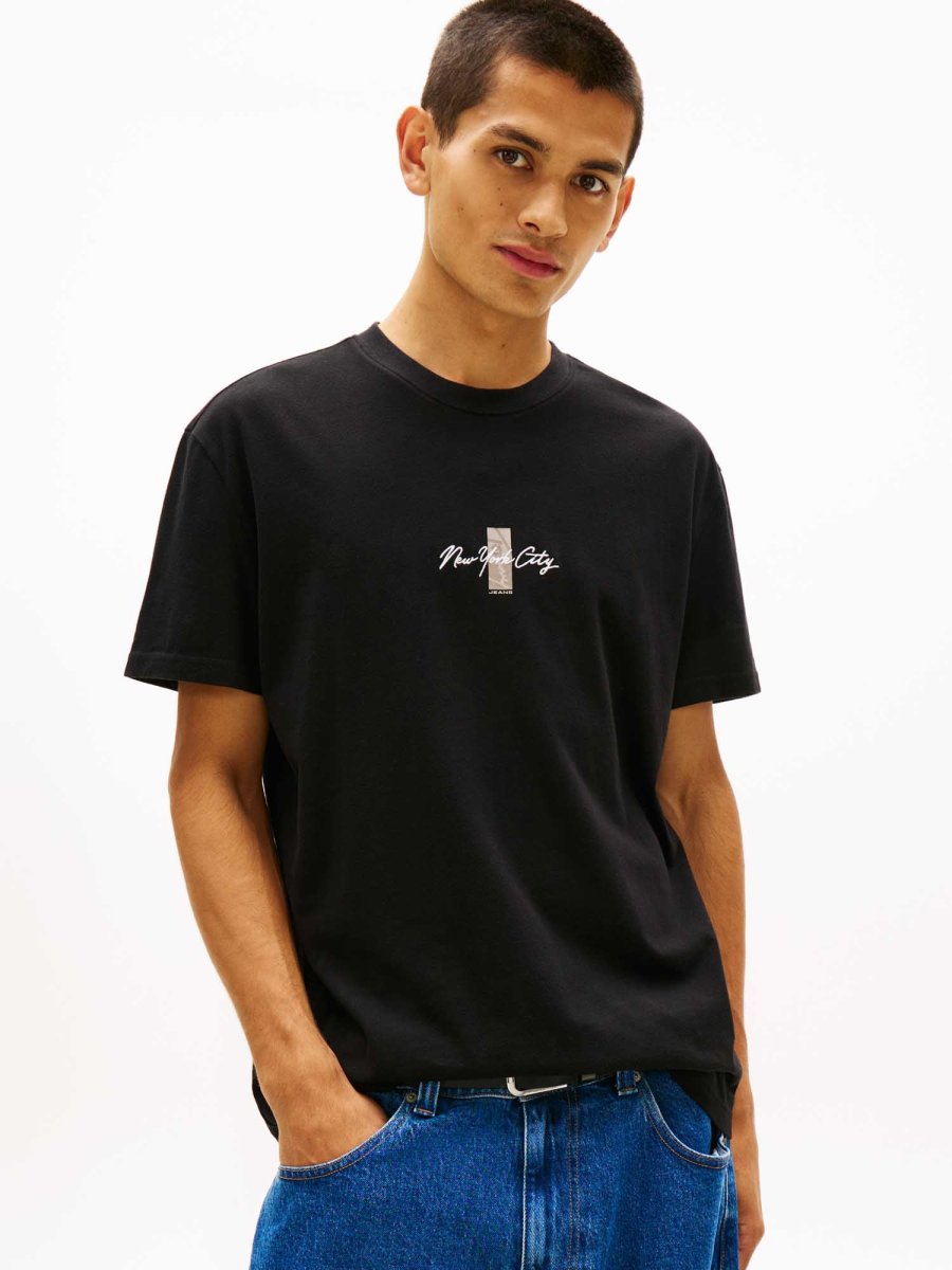 T-SHIRT NERA TOMMY JEANS CON LOGO RICAMATO DA UOMO