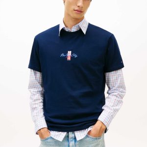 T-SHIRT BLU TOMMY JEANS CON LOGO RICAMATO DA UOMO