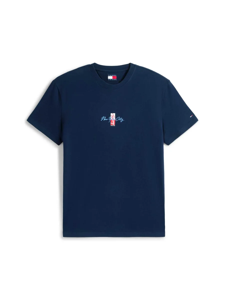 T-SHIRT BLU TOMMY JEANS CON LOGO RICAMATO DA UOMO - immagine 3