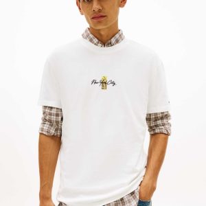 T-SHIRT BIANCA TOMMY JEANS CON LOGO RICAMATO DA UOMO