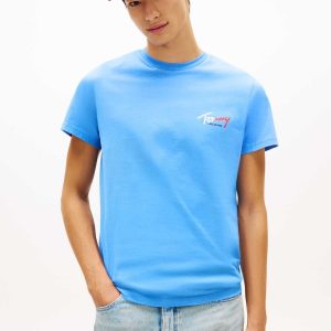 T-SHIRT AZZURRA REGULAR TOMMY JEANS CON LOGO STAMPATO DA UOMO
