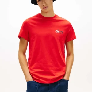 T-SHIRT ROSSA REGULAR TOMMY JEANS CON LOGO STAMPATO DA UOMO
