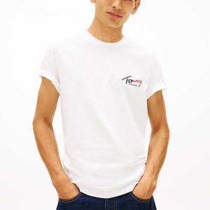 T-SHIRT BIANCA REGULAR TOMMY JEANS CON LOGO STAMPATO DA UOMO
