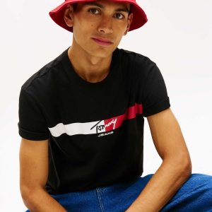T-SHIRT NERA TOMMY JEANS CON LOGO STAMPATO DA UOMO