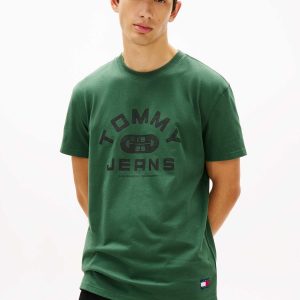 T-SHIRT VERDE TOMMY JEANS CON GRAFICA LOGATA DA UOMO