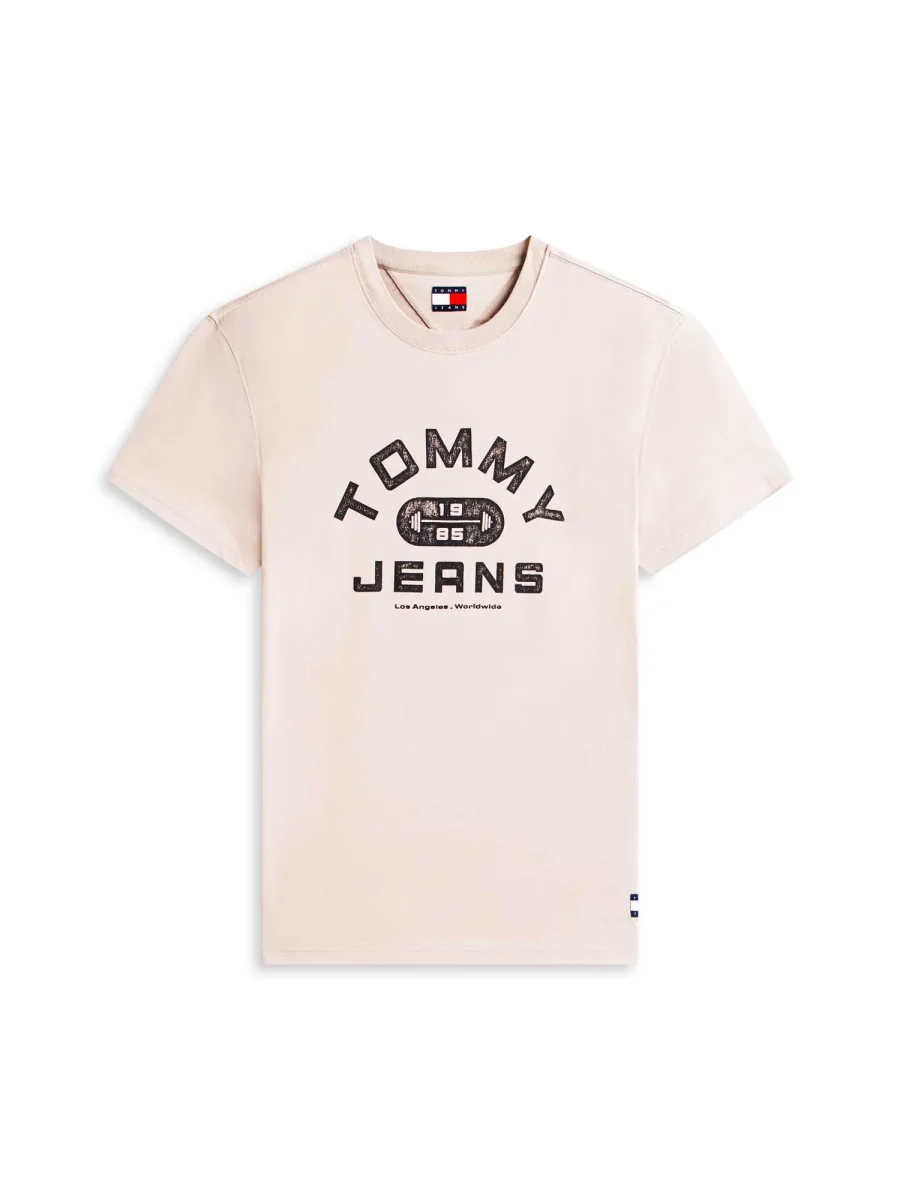 T-SHIRT BEIGE TOMMY JEANS CON GRAFICA LOGATA DA UOMO - immagine 3