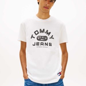 T-SHIRT BIANCA TOMMY JEANS CON GRAFICA LOGATA DA UOMO