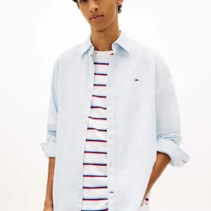 CAMICIA AZZURRO TOMMY JEANS IN LINO DA UOMO