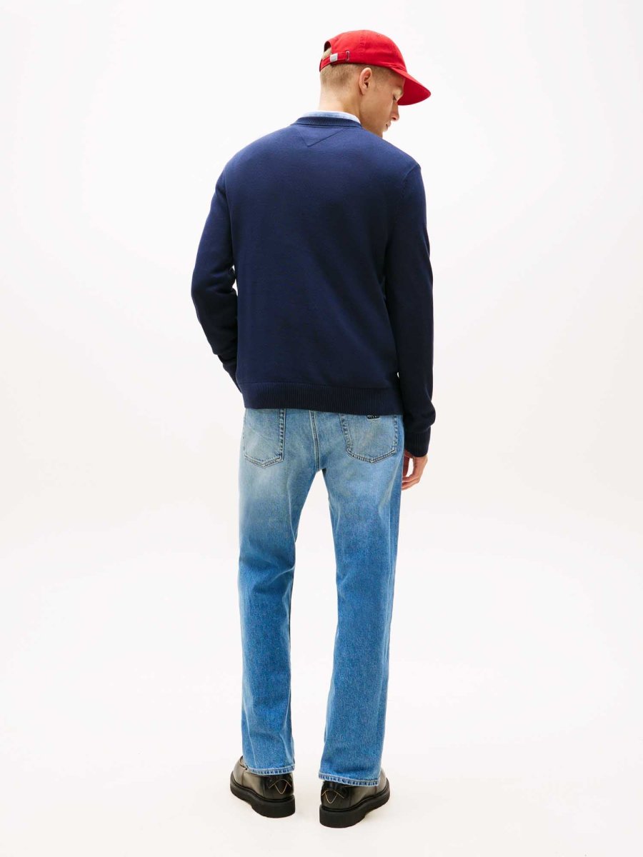 PULLOVER GIROCOLLO BLU TOMMY JEANS SLIM FIT DA UOMO - immagine 4