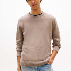 PULLOVER GIROCOLLO BEIGE TOMMY JEANS SLIM FIT DA UOMO