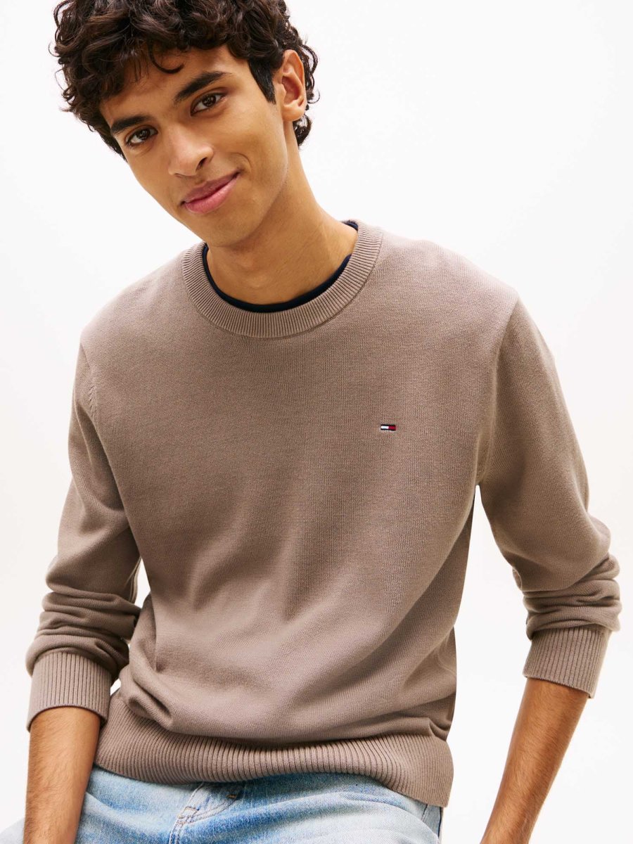 PULLOVER GIROCOLLO BEIGE TOMMY JEANS SLIM FIT DA UOMO - immagine 5