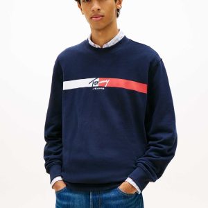 FELPA GIROCOLLO BLU TOMMY JEANS CON LOGO DA UOMO