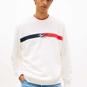 FELPA GIROCOLLO BIANCA TOMMY JEANS CON LOGO DA UOMO