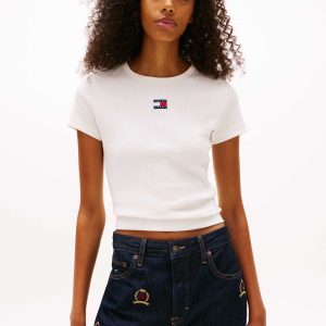 T-SHIRT BIANCA SLIM TOMMY JEANS A COSTINE DA DONNA