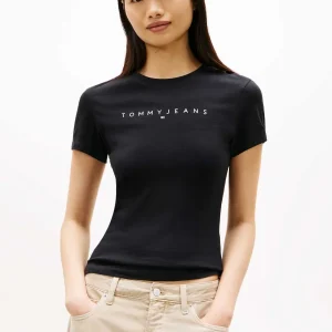 T-SHIRT NERA SLIM TOMMY JEANS CON LOGO LINEARE DA DONNA