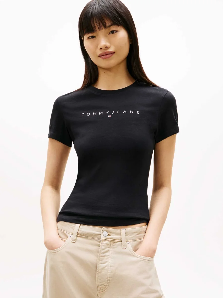 T-SHIRT NERA SLIM TOMMY JEANS CON LOGO LINEARE DA DONNA