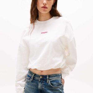 FELPA CROP GIROCOLLO TOMMY JEANS DA DONNA BIANCO