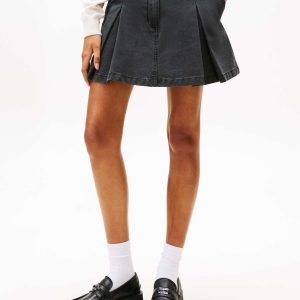 MINIGONNA A PIEGHE TOMMY JEANS DA DONNA NERO DENIM