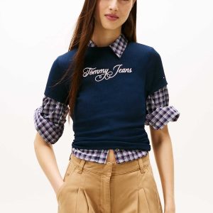 T-SHIRT BLU TOMMY JEANS A COSTINE ESSENTIALS LOGO DA DONNA