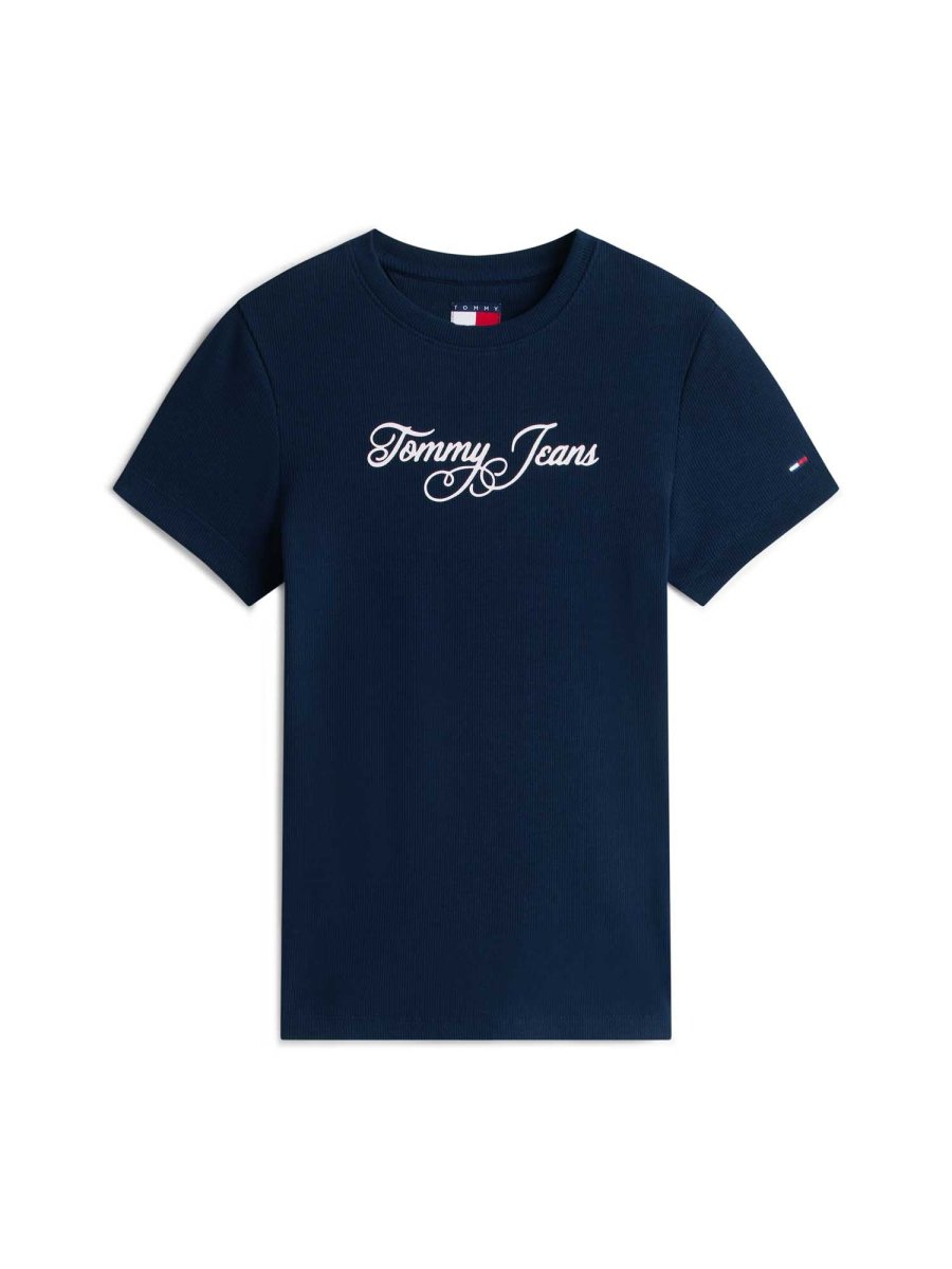 T-SHIRT BLU TOMMY JEANS A COSTINE ESSENTIALS LOGO DA DONNA - immagine 3