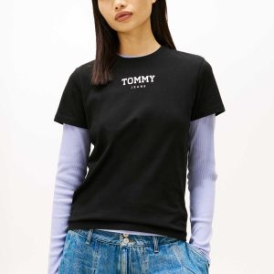 T-SHIRT NERO TOMMY JEANS REGULAR CON LOGO DA DONNA