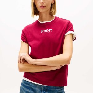 T-SHIRT ROSSA TOMMY JEANS REGULAR CON LOGO DA DONNA