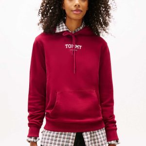 FELPA CON CAPPUCCIO CILIEGIA TOMMY JEANS ESSENTIALS LOGO  DA DONNA