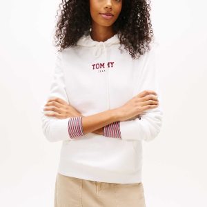 FELPA CON CAPPUCCIO BIANCA TOMMY JEANS ESSENTIALS LOGO DA DONNA