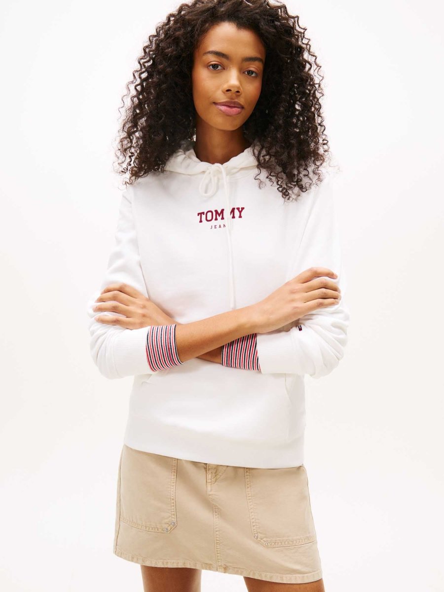 FELPA CON CAPPUCCIO BIANCA TOMMY JEANS ESSENTIALS LOGO DA DONNA