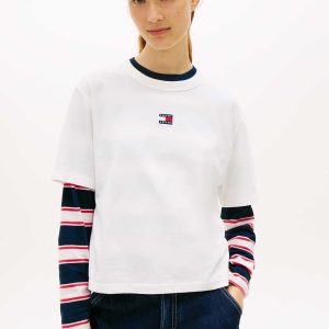 T-SHIRT BIANCA TOMMY JEANS BXY BADGE DA DONNA