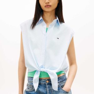 CAMICIA A RIGHE BIANCO-CELESTE TOMMY JEANS CON NODO DA DONNA