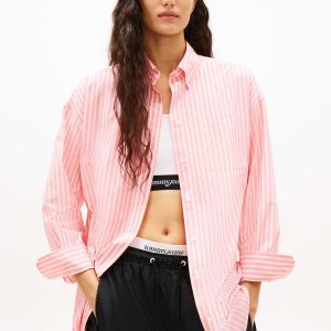 CAMICIA A RIGHE ROSA-BIANCA TOMMY JEANS OVERSIZE DA DONNA