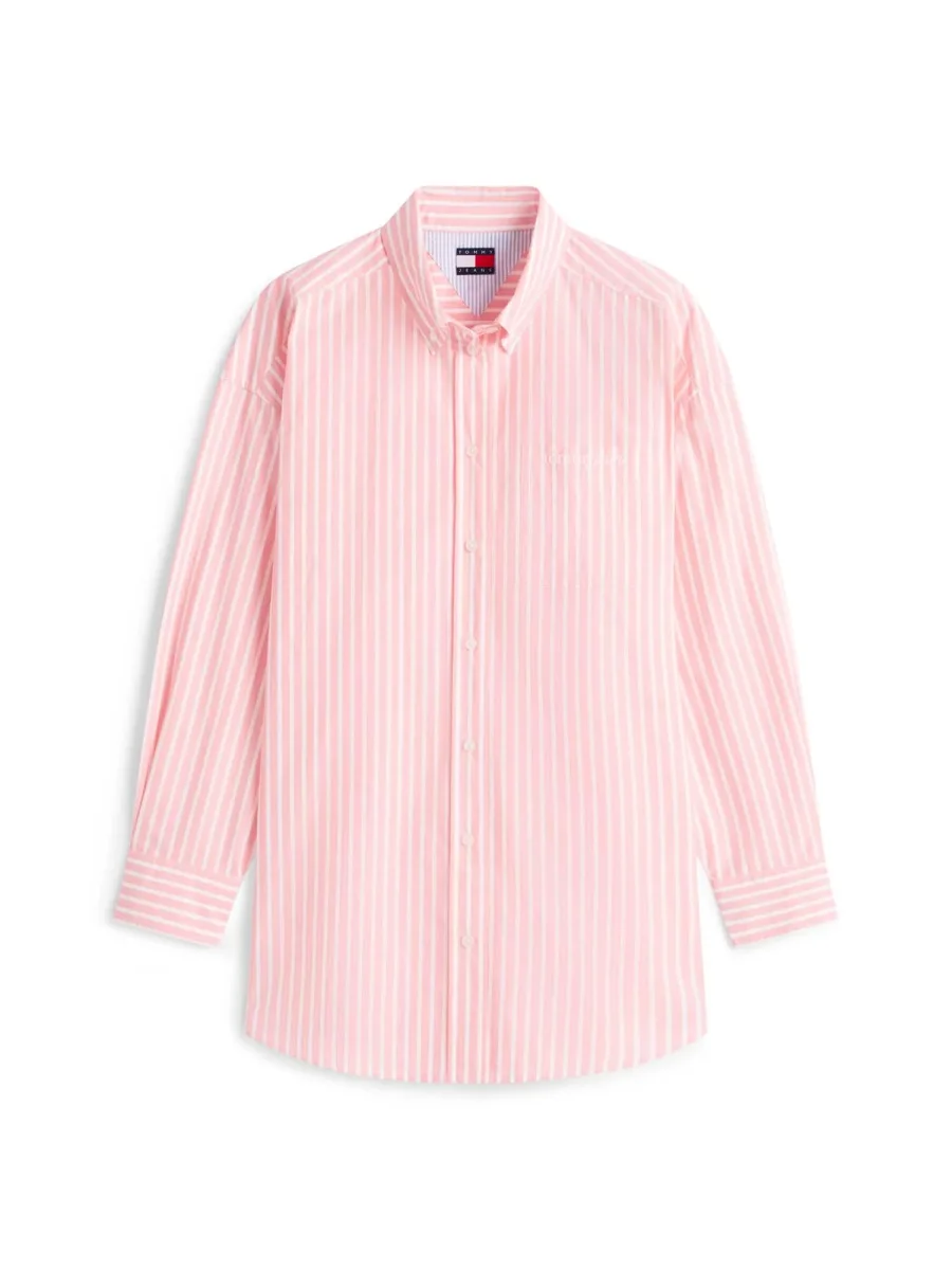 CAMICIA A RIGHE ROSA-BIANCA TOMMY JEANS OVERSIZE DA DONNA - immagine 3