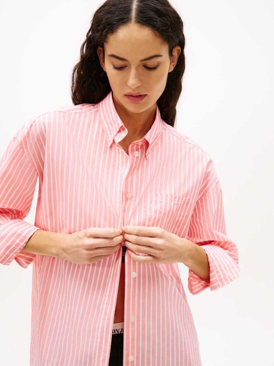 CAMICIA A RIGHE ROSA-BIANCA TOMMY JEANS OVERSIZE DA DONNA - immagine 5
