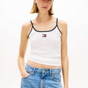 CANOTTA BIANCA TOMMY JEANS A COSTINE CON LOGO DA DONNA
