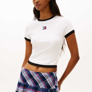 T-SHIRT BIANCA A COSTINE CON LOGO TOMMY JEANS DA DONNA