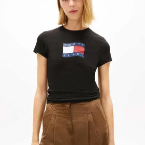 T-SHIRT NERA TOMMY JEANS CON STEMMA BANDIERA DA DONNA