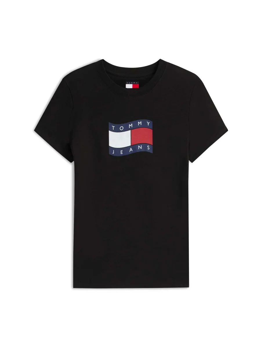T-SHIRT NERA TOMMY JEANS CON STEMMA BANDIERA DA DONNA - immagine 3