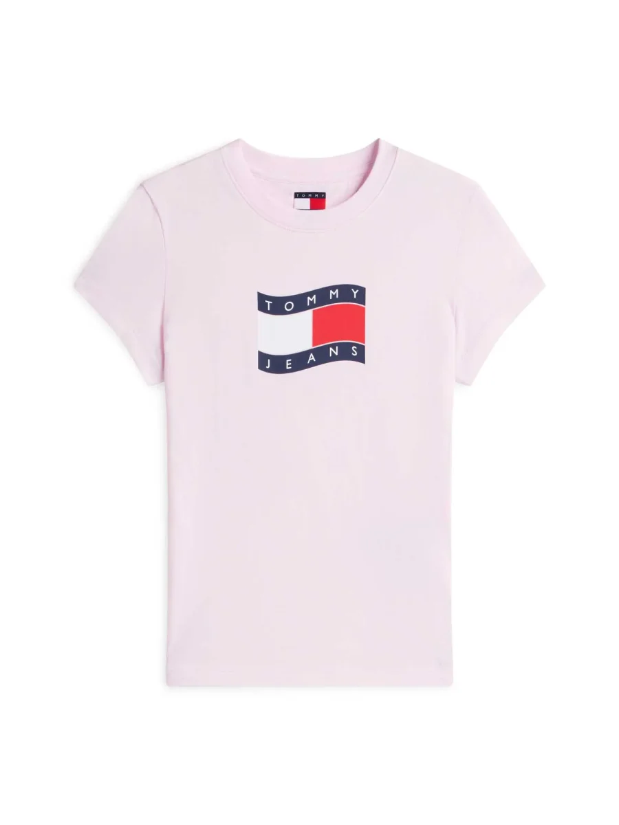 T-SHIRT ROSA TOMMY JEANS CON STEMMA BANDIERA DA DONNA - immagine 3