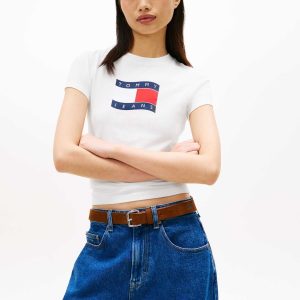 T-SHIRT BIANCA TOMMY JEANS CON STEMMA BANDIERA DA DONNA