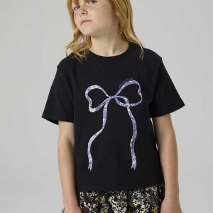 T-shirt unisex Name It NkfTabea nera con stampa fiocco floreale