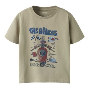 T-shirt unisex Name It vintage khaki con stampa moto