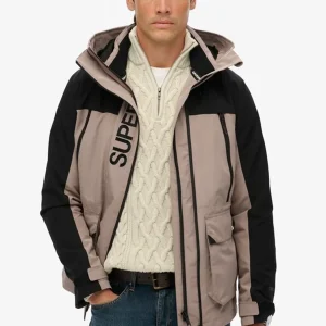 GIUBBINO COLORBLOCK CON CAPPUCCIO SUPERDRY DA UOMO BEIGE
