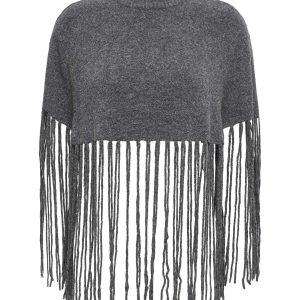 PONCHO ANDREA CON FRANGE JACQUELINE DE YONG DA RAGAZZA GRIGIO