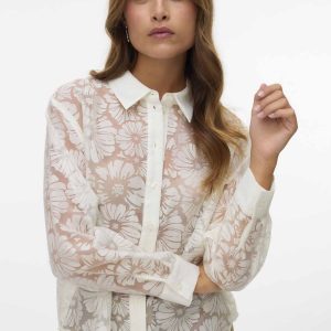 Camicia Vero Moda Kova unisex adulto in viscosa e poliestere colore crema